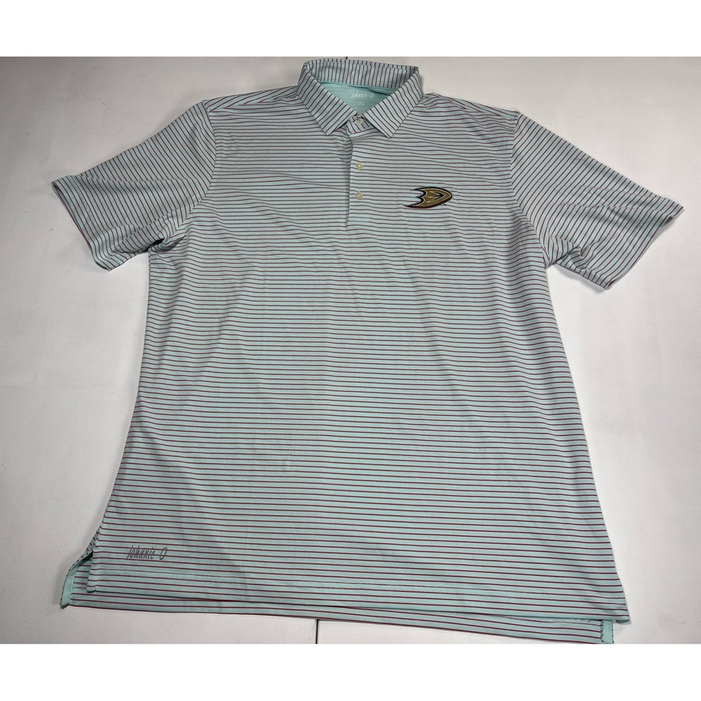 Johnnie O Polo Shirt Mens XL Anaheim Ducks Stripe Golf Performance NHL Hockey